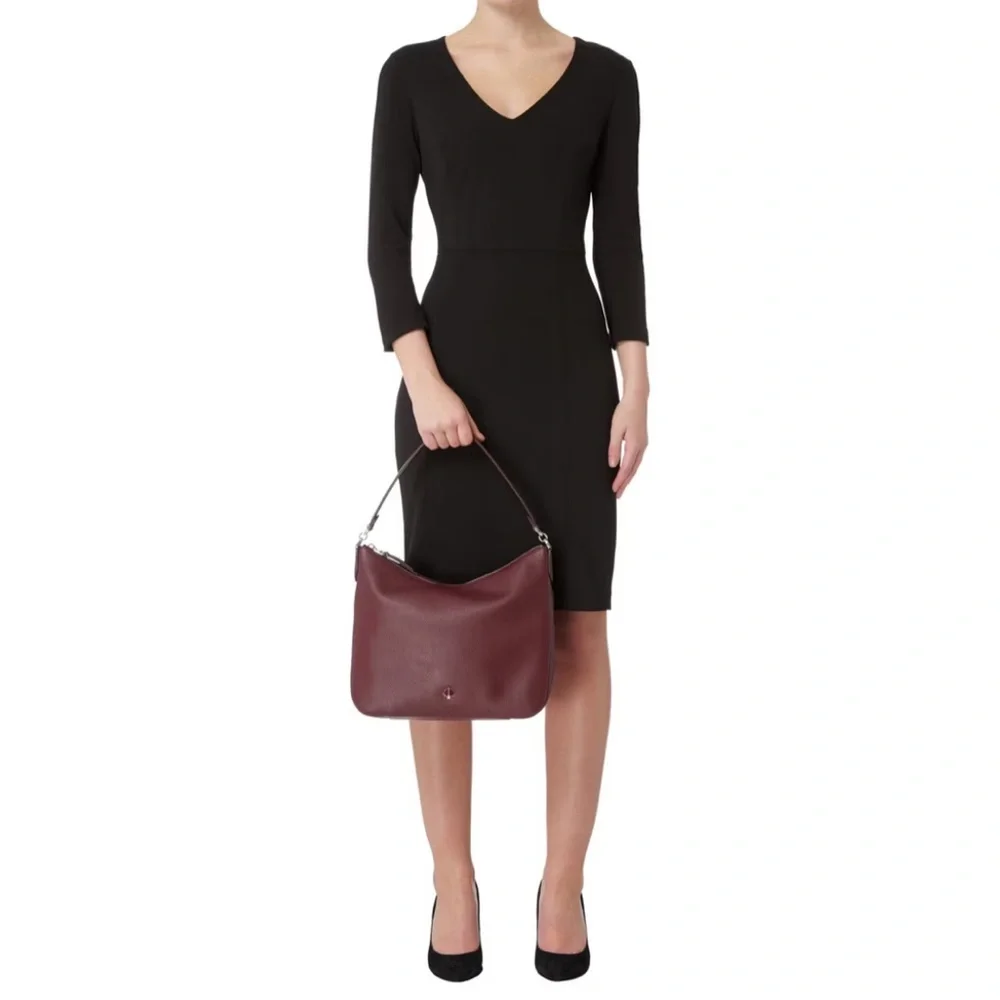 Kate Spade Polly Medium Leather Shoulder Hobo Bag Cherrywood Burgundy Wine